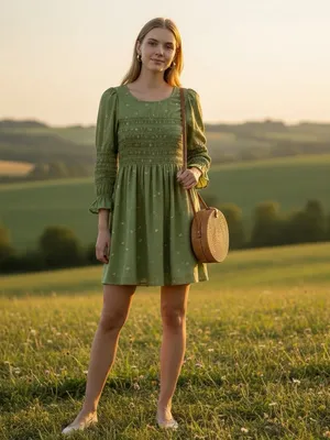 Urban Outfitters Mabel Smocked Floral Mini Dress Green Cottagecore Womens Large thumbnail 3