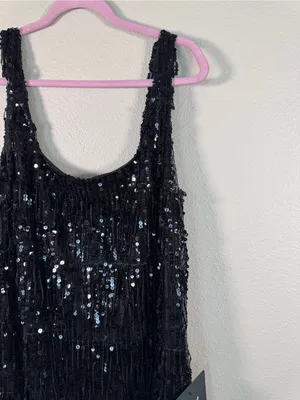 Lulus Black Sequined Mini Shift Dress Womens L Glam Party Holiday Sleeveless NWT thumbnail 7