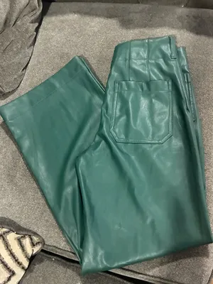 Maeve The Colette Full Length Faux Leather Wide Leg Pants Dark Green size 27 thumbnail 4