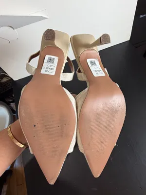 ASOS DESIGN Soraya Knotted Slingback Mid Heel Shoes Neutral Cream Linen Size 10 thumbnail 8