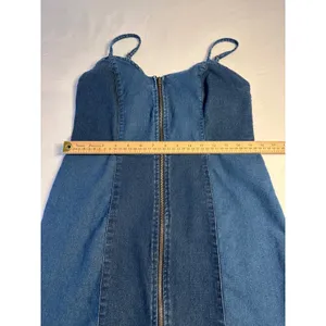 Derek Heart Blue Denim Zip Front Mini Dress Women Large Sweetheart Neckline thumbnail 8