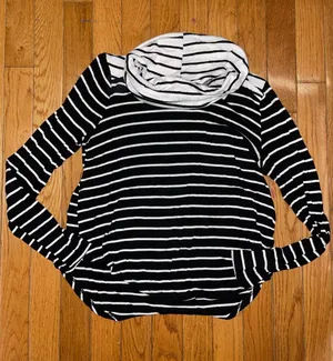 Striped Black and White Long-Sleeve Boatneck Top thumbnail 1