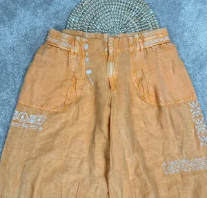 NWT By Anthropologie Embroidered Parachute Pants Linen Blend Boho Mango Mojito L thumbnail 5