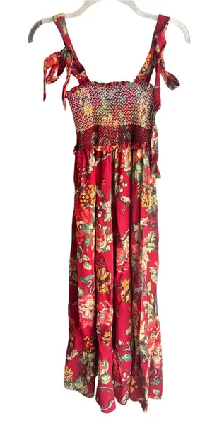 Red floral tie shoulder smocked sundress Size Medium thumbnail 1