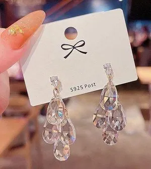 Women's Crystal Teardrop Drop Dangle Earrings White thumbnail 1