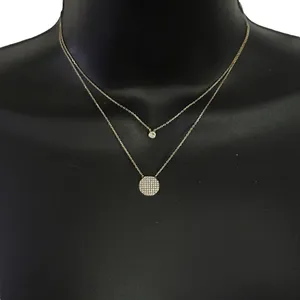 Dainty 925 gold layered pave crystal disc necklace thumbnail 1