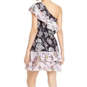 Aqua Pink Ruffle‎ One Shoulder Tiered Mini Dress Size XS thumbnail 2