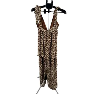 NWT Urban Outfitters Tie Straps Brown Floral Maxi Romper Boho‎ Cottagecore XS thumbnail 3