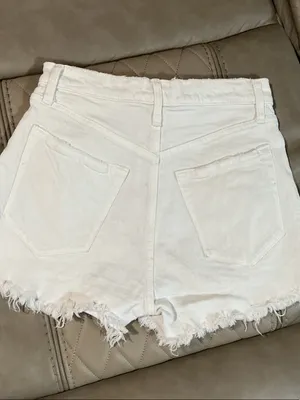 Abercrombie & Fitch White Frayed Hem High-Rise Denim Shorts thumbnail 3