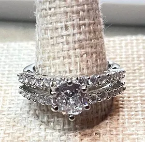 Women’s Stainless Steel Round Cut Cubic Zirconia Double Row Pavé Statement Ring thumbnail 1