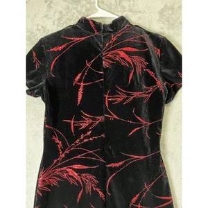 Vintage Y2K Velvet Mandarin Collar Dress Goth Grunge Dark Academia Floral M thumbnail 4