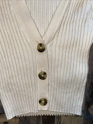 Madewell Cream Ribbed Wool Cotton blend V-Neck Button Front Cardigan thumbnail 3