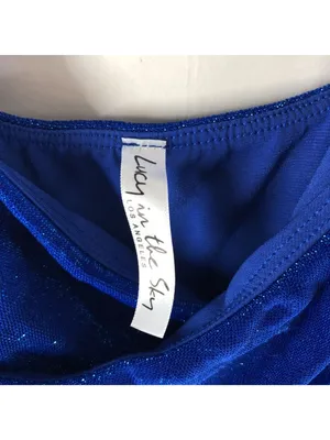 Lucy in the Sky Mini Dress Faux Wrap Ruched Glitter Sparkle Slit Blue XS thumbnail 3