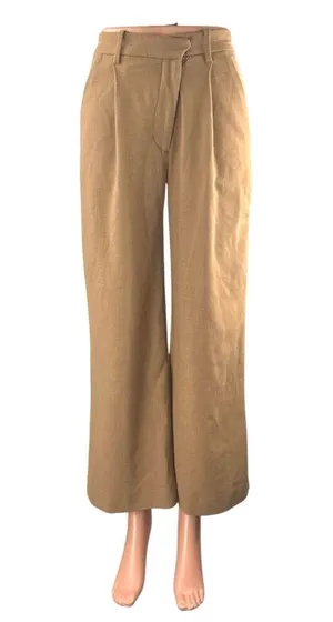 Abercrombie & Fitch Women's Tan Pleated Wide Leg High Rise Trousers Pants Sz 24 thumbnail 1