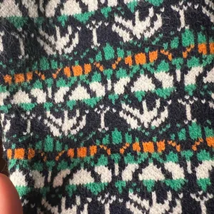 Green Blue Crew Neck Sweater with Geometric Pattern Retro Style thumbnail 5