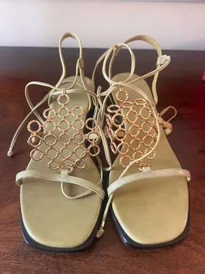 Tory Burch Gold Circle-Link Lace-Up Sandals thumbnail 2