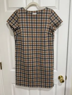 J. Jill Autumn Plaid Knit Shift Dress with Contrast‎ Back & Pockets thumbnail 1