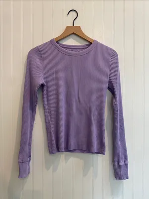 AERIE Fireside Long Sleeve Crew Neck Ribbed Tee in Lavender Purple Fog Size S thumbnail 3