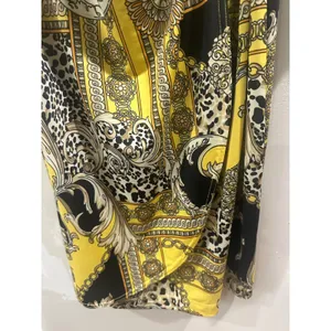 Carmen Marc Valvo Yellow Baroque Leopard Print Faux Wrap Dress Gold Stud Medium thumbnail 5