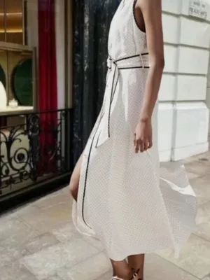 ZARA Cream Maxi Shirt Dress with Black Contrast Trim thumbnail 11