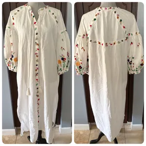 Zara white long floral embroidered tunic (dress) *no sash belt* thumbnail 3