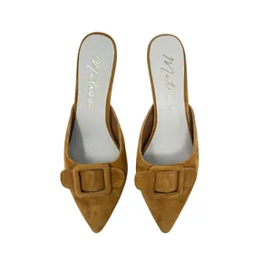 Matisse Layover Suede Buckle Kitten Heel Mule Pumps Cognac Brown Size 7.5 thumbnail 3