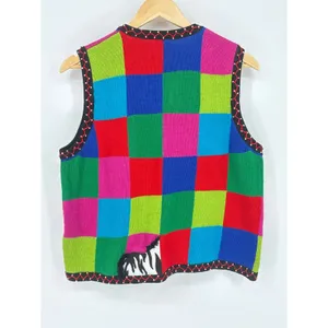 Vintage Christine Rotelli Christmas‎ Safari Animal Patchwork Knit Sweater Vest thumbnail 2