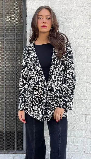 Free People Black and white whimsy reversible cartigan blazer / no tag / fits size s-L thumbnail 1