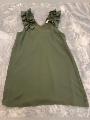 Entro Women’s Olive Green Ruffle Shoulder Dress Size Small thumbnail 1
