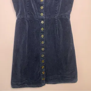 Sky & Sparrow Pinafore Mini Dress Navy Ribbed Corduroy Tortoise Button Size M thumbnail 3