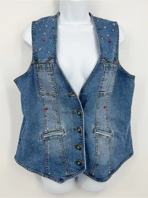 American Vintage Vintage Y2K Studded Embellished Denim Jacket Vest Size Medium Boho Whimsical thumbnail 8
