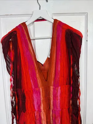 ZARA Sleeveless V-Neck Bead Tie Dye Midi Dress W2567 Sz S thumbnail 6