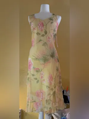 Vintage Dressbarn Yellow Floral Chiffon Midi Dress - Size 12 - NWT thumbnail 15