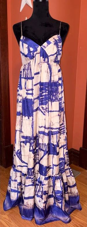Blue and White Abstract Print Maxi Skirt thumbnail 1