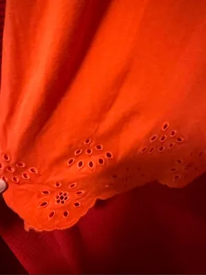 Lands' End Bright Orange Eyelet Scalloped Hem Sleeveless Tank Top L thumbnail 6