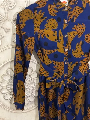 Farm Rio Banana Blue & Brown Printed Jumpsuit with Tie Waist Size Small thumbnail 6