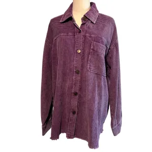 la miel Corduroy Shacket SZ M Purple Button Down Raw Hem Pocket Wide Wale Jacket thumbnail 5