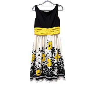 New Directions Bold Floral Cotton Summer Dress Black‎ White Yellow Size 6 thumbnail 2
