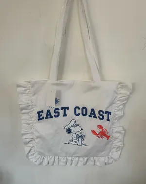 Peanuts White Ruffle Tote with Navy Snoopy and Red Lobster thumbnail 1