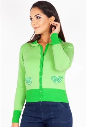 Voodoo Vixen Izzie Lime Embroidered Cardigan Sweater Green Size Medium thumbnail 1