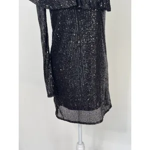 Nasty Gal One Shoulder Long Sleeve Black Sequin‎ Mini Dress Size Large New thumbnail 7