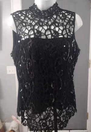 Cache Black Sleeveless Sequin Lace Top thumbnail 1