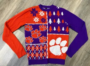 Clemson Tigers Ugly Christmas Sweater Womens Medium Purple Orange thumbnail 1