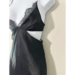 Victorias Secret Black‎ Lace Trim Cutout Slip Mini Dress Chemise Size XS thumbnail 3