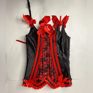 Source Unknown Corset Women's Size Small Red Black‎ Lace Ribbon Bedroom Feminine Body Shaper thumbnail 11