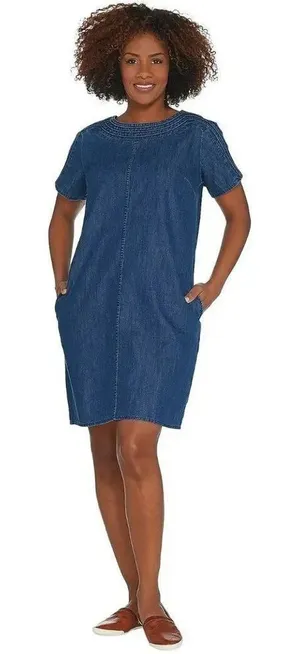NWOT Martha Stewart Short Sleeve Denim Shift Dress- XS thumbnail 1