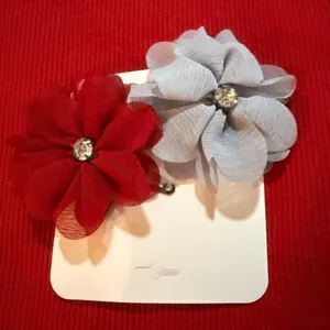 Red and Gray Floral Hair Clips thumbnail 4