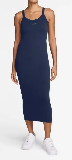 Women’s Nike Sportswear Chill Knit Tight Mini-Rib Tank Dress Midnight Navy Sz M thumbnail 1