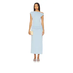 Lioness Original Sin Dress Baby Blue Ribbed One Shoulder Slit Midi Dress Small thumbnail 9