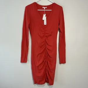 Sundry Anthropologie NWT Ruched V-Neck Long Sleeve Mini Dress in Red Size‎ Small thumbnail 2